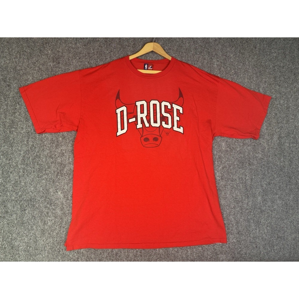 Mens Majestic Chicago Bulls Derrick Rose D-Rose T-Shirt Size 2XL Red NBA